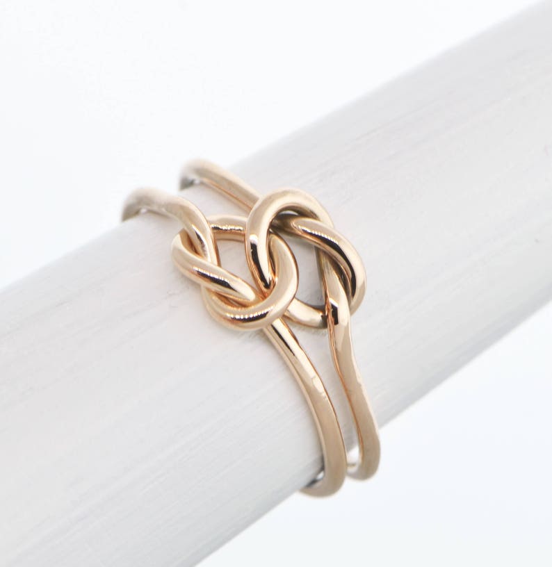 14K Rose Gold Ring Knot Promise Ring for Her Double Love Etsy