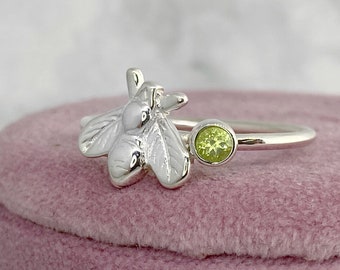 Sterling Bee Ring, August Birthstone Ring, Little Bee Ring, Bee Items for Women, Birthstone Jewelry, Gift for Best Friend