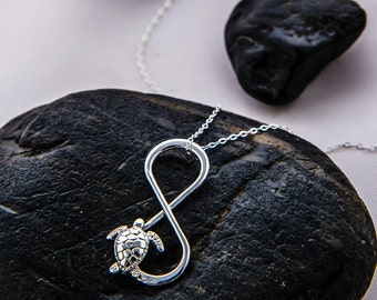 Sea Turtle Necklace, Turtle Charm Necklace, Silver Turtle Infinity, Sea Turtle Jewelry, Nautical Jewelry, Turtle Pendant