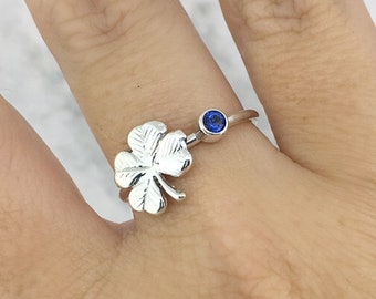 September Birthstone Ring for Her, Clover Ring, New Bride Gift, Something Blue Gift
