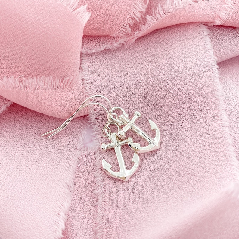 Sterling Silver Anchor Earrings, Anchor Jewelry, Silver Anchor Dangle Earrings, Nautical Jewelry, Sterling Dangle Earring, Summer Earrings image 9