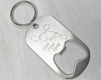 Long Distance Friendship Gift, Long Distance Bottle Opener, Long Distance Relationship Keychain, I Miss You Gift, 2 State Keychain