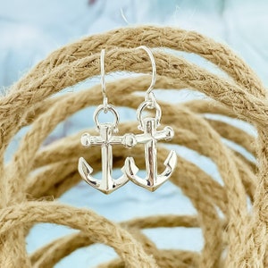 Sterling Silver Anchor Earrings, Anchor Jewelry, Silver Anchor Dangle Earrings, Nautical Jewelry, Sterling Dangle Earring, Summer Earrings image 10