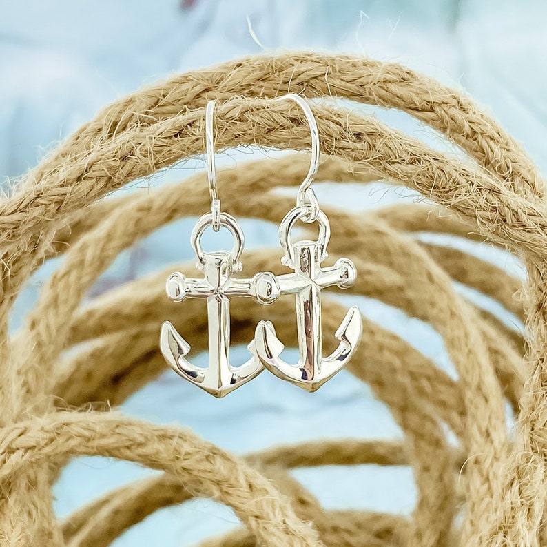 Sterling Silver Anchor Earrings, Anchor Jewelry, Silver Anchor Dangle Earrings, Nautical Jewelry, Sterling Dangle Earring, Summer Earrings image 10