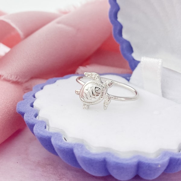 Turtle Ring, Sterling Silver Turtle Ring, Silver Sea Turtle Jewelry, Sea Life Ring, Summer Fashion Ring,