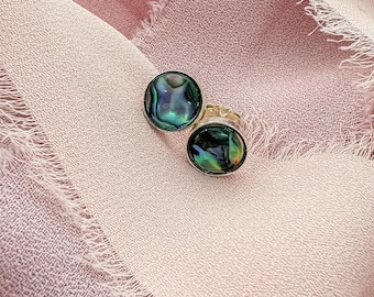 Sterling Silver Abalone Stud Earrings • Abalone Shell Jewelry • Beachy Gift for Her • Minimalist Studs