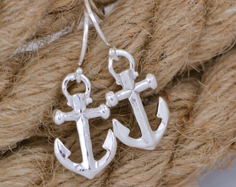 Sterling Silver Anchor Earrings, Anchor Jewelry, Silver Anchor Dangle Earrings, Nautical Jewelry, Sterling Dangle Earring, Summer Earrings
