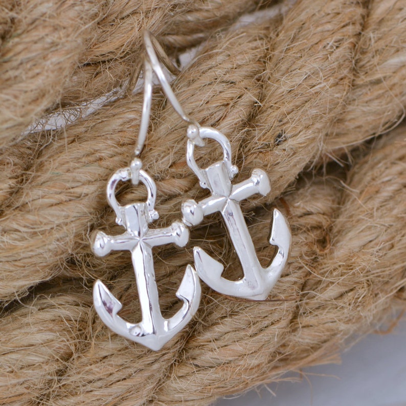 Sterling Silver Anchor Earrings, Anchor Jewelry, Silver Anchor Dangle Earrings, Nautical Jewelry, Sterling Dangle Earring, Summer Earrings image 1