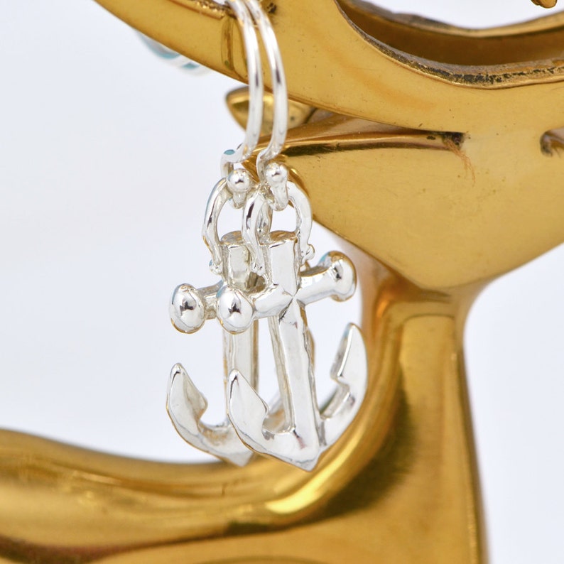Sterling Silver Anchor Earrings, Anchor Jewelry, Silver Anchor Dangle Earrings, Nautical Jewelry, Sterling Dangle Earring, Summer Earrings image 3