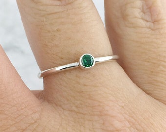 May Birthstone Ring, May Birthday Gift, Green Stone Ring, Stackable Ring, 108