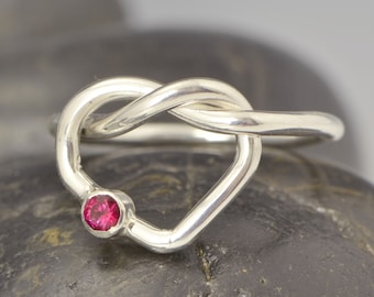 Love Knot,  Gemstone Ring, Birthstone Ring, January Birthstone, January Jewelry, Red Gemstone, Garnet Jewelry,  Knotted Ring