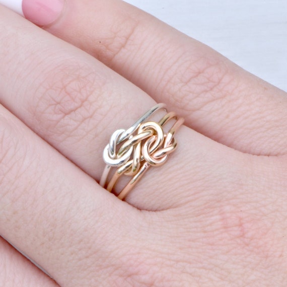 Two Tone Ring, Triple Knot Ring, Mixed Metal Love Knot Ring, Three Strand Ring, Promise Ring, Love Knot Jewelry