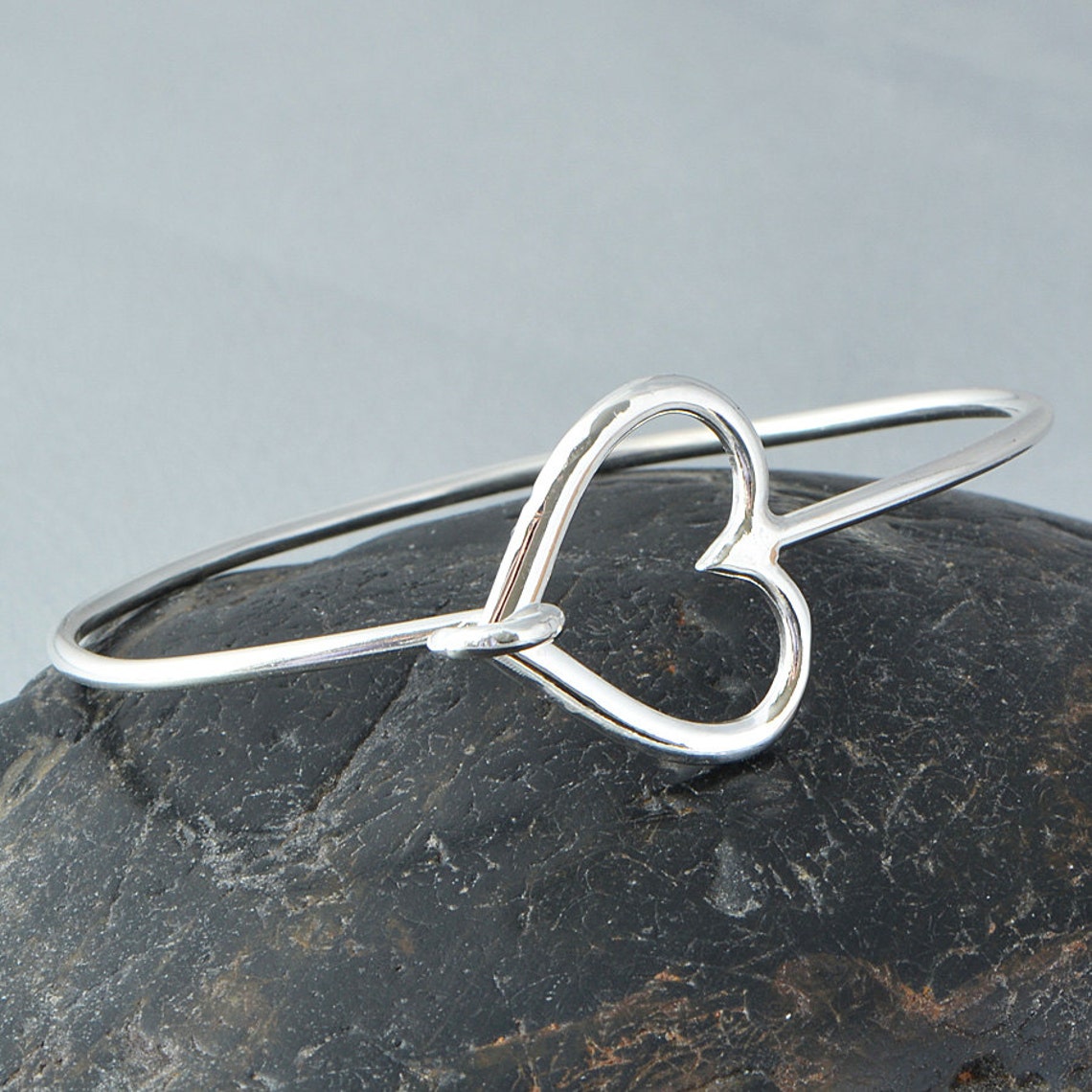Heart Bangle Bracelet Sterling Silver Heart Bracelet Etsy