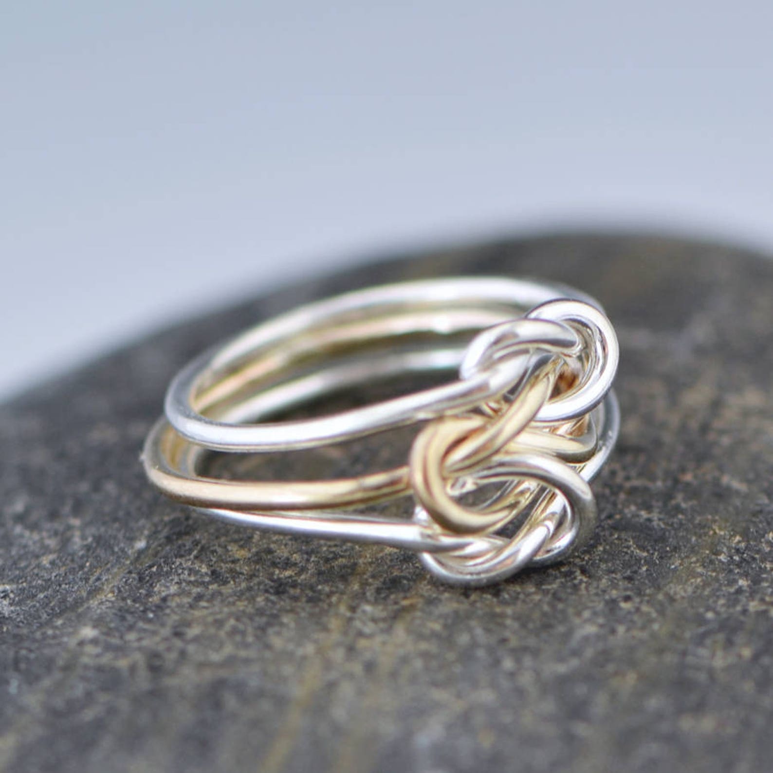 Two Tone Ring Triple Knot Ring Mixed Metal Love Knot Ring Etsy