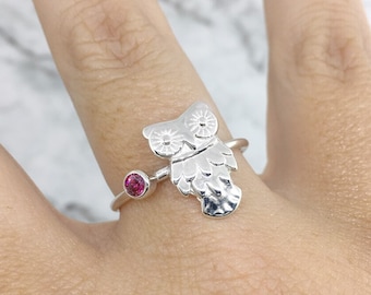 July Birthstone Ring, Silver Owl Ring, Owl Jewelry, Graduation Gift