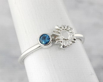 December Birthstone Ring, Sunshine Ring, Something Blue Gift for Bride, Blue Stone Ring, Silver Sun Ring, Stackable Band