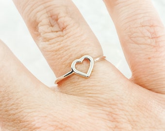 Tiny Open Heart Ring, Sterling Silver Heart Ring, Promise Ring, Heart Jewelry, Love Jewelry,