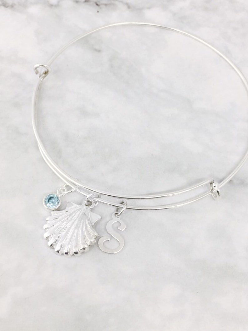 Expandable Bangle Silver Sea Shell Bangle 76 July Birthstone Jewelry Customized Gift Summer