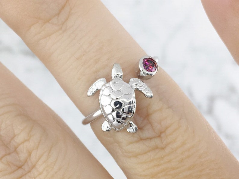 Sea Turtle Ring Birthstone Jewelry July Birthstone Ring Turtle Jewelry Personalized Ring Red Stone Ring