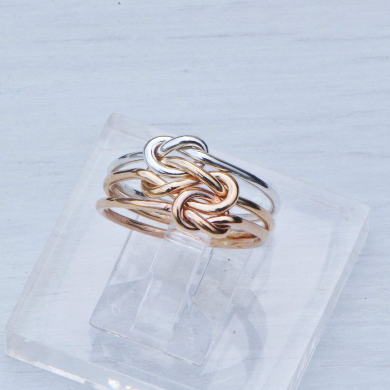 Two Tone Ring Triple Knot Ring Mixed Metal Love Knot Ring Etsy