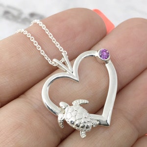 February Birthstone Pendant, February Gemstone, Purple Birthstone Jewelry, Sea Turtle Jewelry, 2 image 1