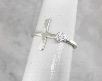 Sterling Silver Purity Ring for Women, April Birthstone Ring, Diamond Simulant Ring, White Stone Ring, Christian Ring