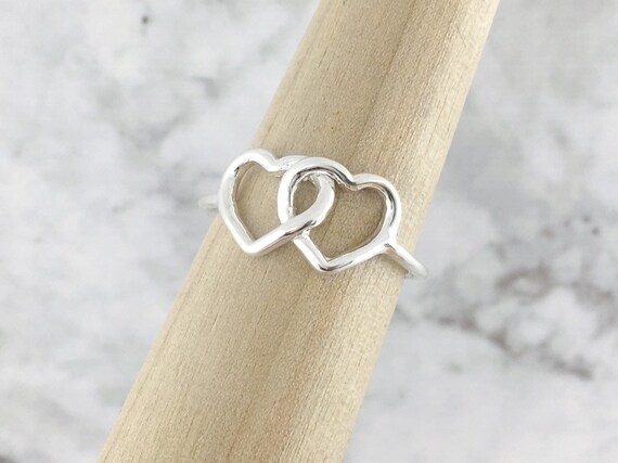 Close to the Heart Sterling Silver 2 Simulated Stone Loving Hearts Couples Ring