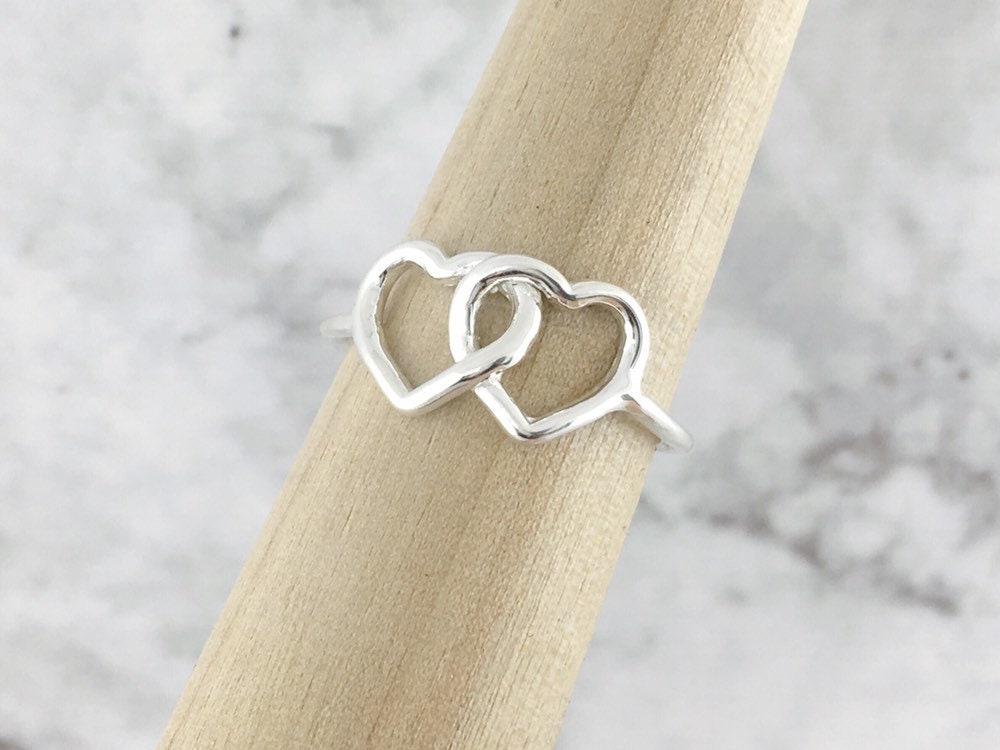 Sterling Silver Huggie Double Love Hearts Stacking Cuff Band Ring J K M