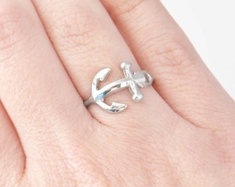 Anchor Ring, Sterling Silver Anchor, Sideways Anchor Ring, Nautical Jewelry, Horizontal Anchor Ring, Anchor Jewelry