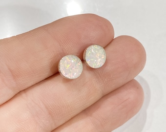 White Opal Sterling Silver Stud Earring