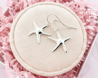 Silver Starfish Earring, Sterling Silver Shell Jewelry, Shell Earring