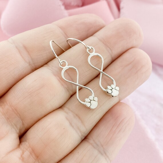 Silver Paw Print Earrings Infinity Dangle Earring Sterling