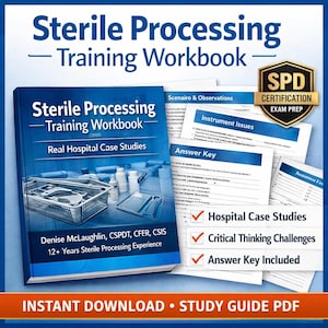 Arbetsbok för steril bearbetning, SPD-fallstudie, övningsguide för CRCST-examen, certifiering, CSPDT