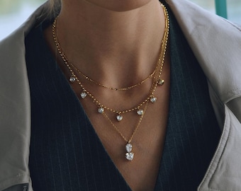 Collana con diamante a goccia, collana con diamante a pera, regali per la mamma, gioielli minimalisti, regalo per la festa della mamma, collana a goccia d'acqua, regalo perfetto per lei