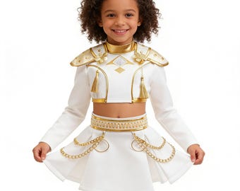 Set di costumi ispirati al K-pop Rumi per bambine, bianco e oro, 3 pezzi, per feste di compleanno e Halloween, dai 4 ai 12 anni, Demon Slayer