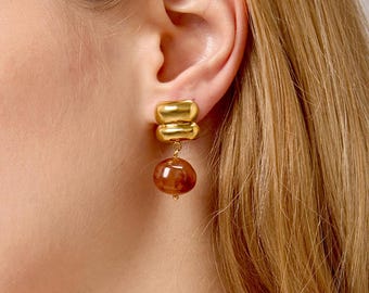 Collana retrò con cuore in resina marrone fatto a mano, orecchini di alta gamma, gioielli squisiti, regalo