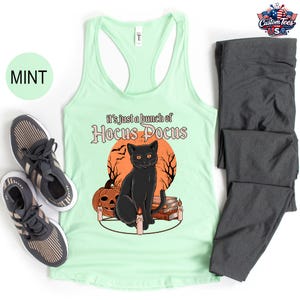 Black Cat Halloween Tank Top, Witchy Cat Graphic Tank, Cute Spooky Season Shirt, Pumpkin Magic Cat Women’s Tank Top