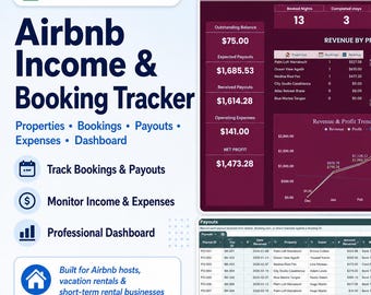 Airbnb Income & Booking Tracker | Short-Term Rental Spreadsheet | Vacation Rental Dashboard | Google Sheets Template