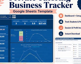 Private Tutoring Business Tracker Google Sheets Template | Tutor Session Payment & Expense Spreadsheet | Student Dashboard