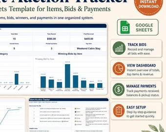 Silent Auction Tracker, Google Sheets Bid Log (Digital Download)