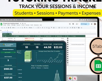 Privatlehrer Tracker – Google Sheets System für kleine Unternehmen (digitaler Download)