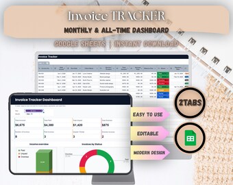 Invoice Tracker, Beginner friendly, Modern Dashboard (Digital Download)