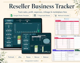 Reseller Business Tracker Google Sheets, Inventory Sales Profit Expenses Mileage Log