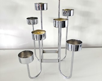 Vintage Chrome Candle Holder in the Style of Tommy Larsen | Mid-Century Modern 9-Light Candelabra | Danish Modern | Space Age