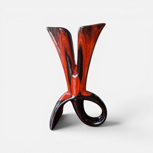 Vintage Lava Fat Ceramic Bud Vase | Mid Century Modern Sculptural Vase | Red & Black Drip Glaze | Abstract Studio Pottery