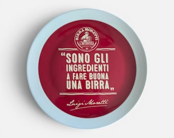 Vintage Birra Moretti Advertising Plate | Italian Beer Bar Decor | Red Serving Tray | Brewery Collectible | Man Cave Wall Disp