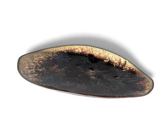 Vintage Copper Enamel Plate – Oval Black & Copper Enamel Dish – Signed Canadian Modernist Art – 10 x 6 in – Mid Century Decor