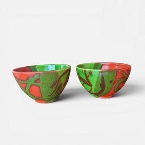Pair of Vintage Tunisian Pottery Bowls | Hand Painted Ceramic Bowls | Mid Century Mediterranean Art Pottery | Set of 2