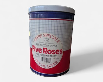 Vintage Five Roses Flour Tin – Canadian Kitchen Storage Canister – Red Blue Graphic Container – Retro Pantry Decor