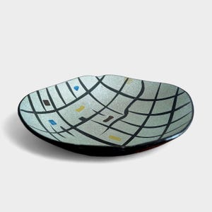 Vintage Hand Painted Ceramic Dish, Mondrian Style Abstract Plate, Mid Century Modern Japanese Pottery, Graphic Grid Tray, GUC Japan 0609